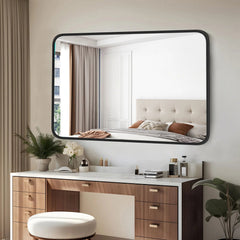 Rectangle Wall Mirror – Matte Black Framed Tempered Glass Bathroom Design - Hurbane Home