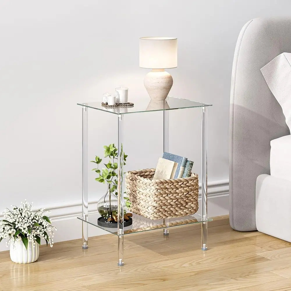 rectangular square glass side table modern transparent pair