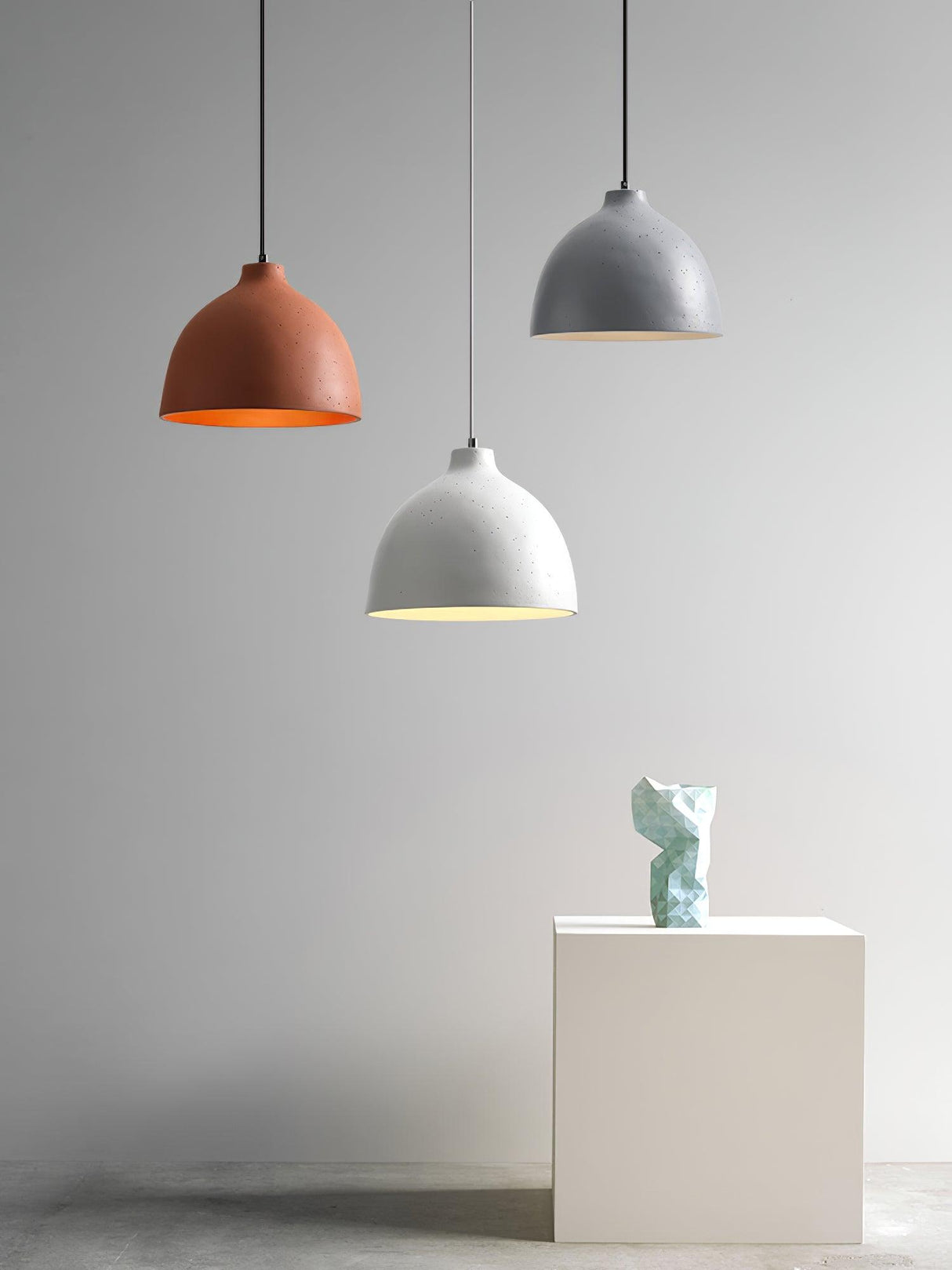 Terracotta resin dome pendant light with an iron ceiling fitting, view 15