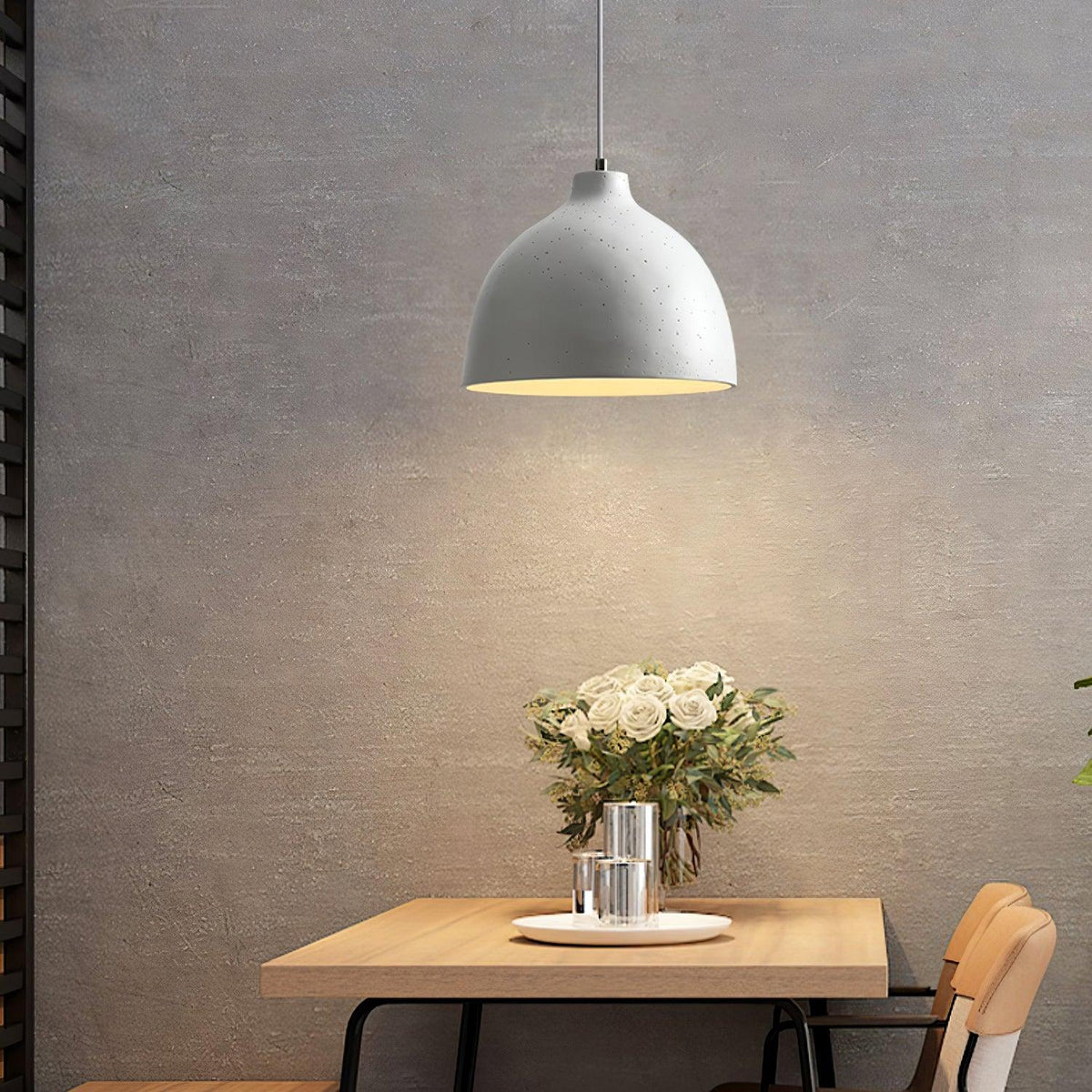 Matte speckled resin dome pendant light in a white finish, view 43