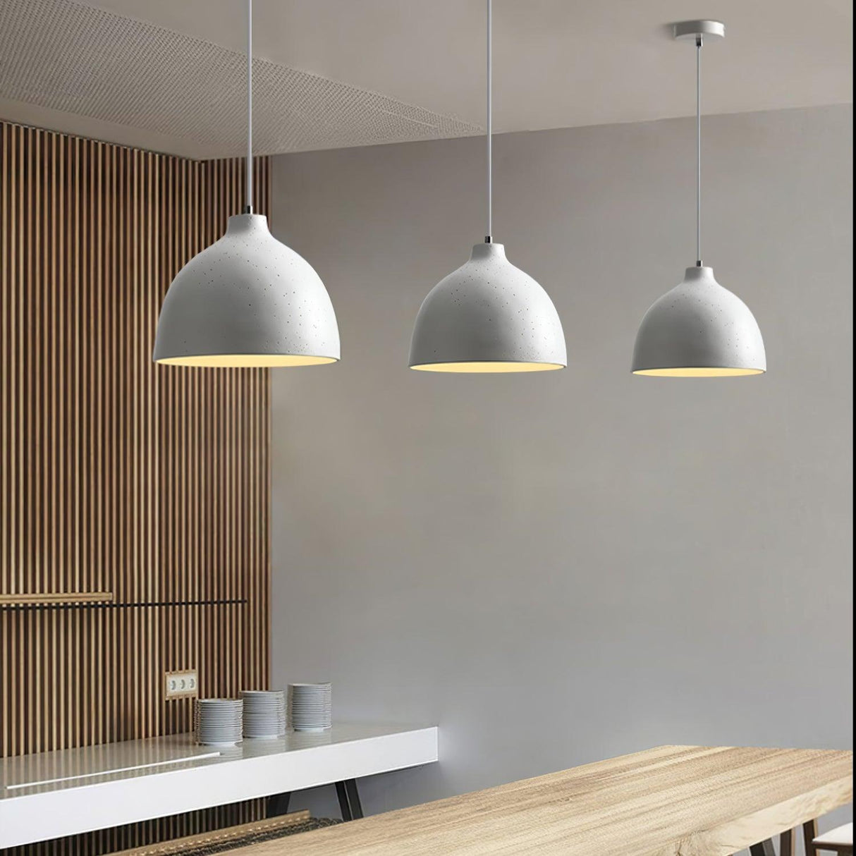 Deep dome pendant shade in grey speckled moulded resin, view 44