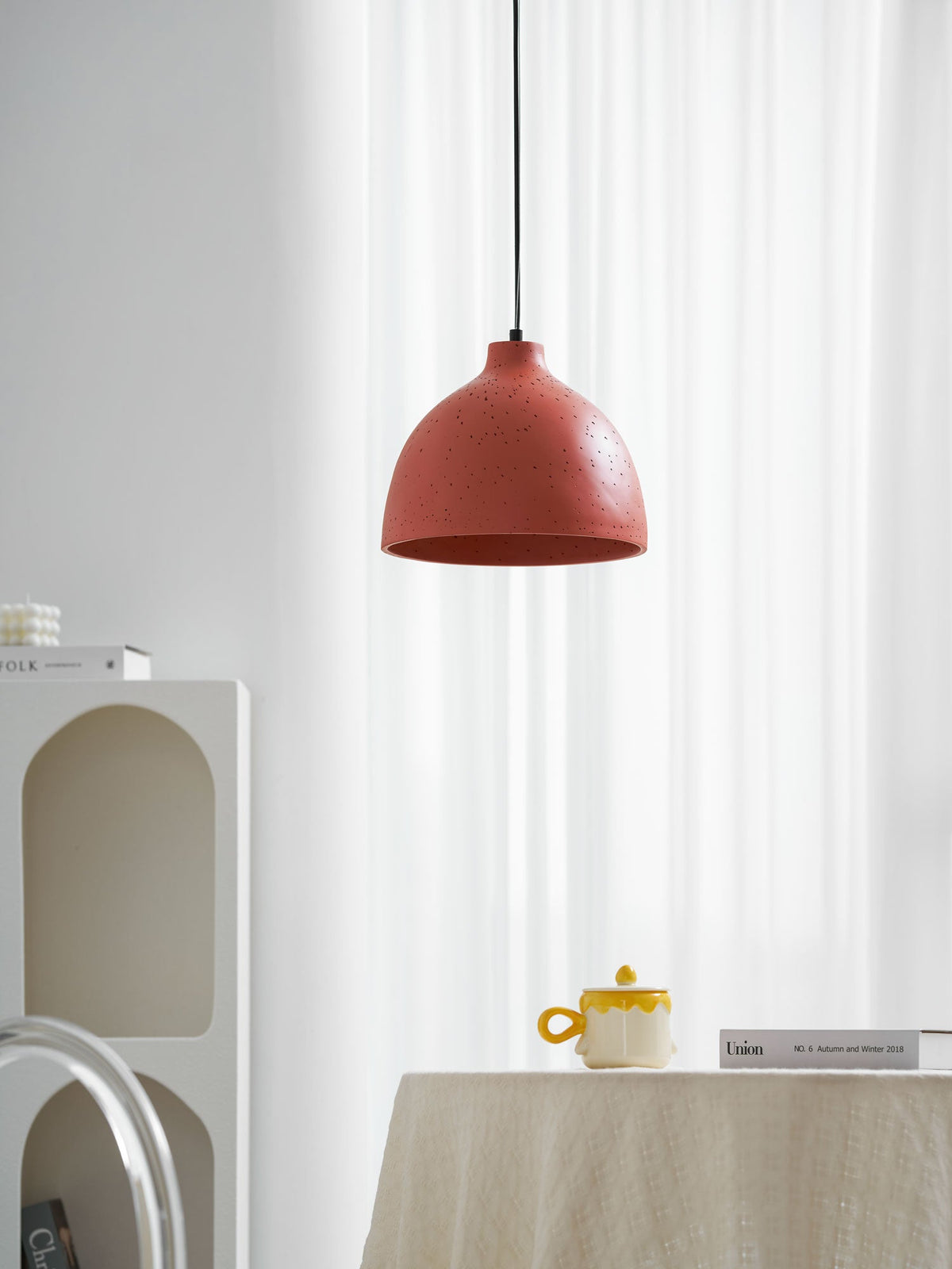 Terracotta resin dome pendant light with an iron ceiling fitting, view 57