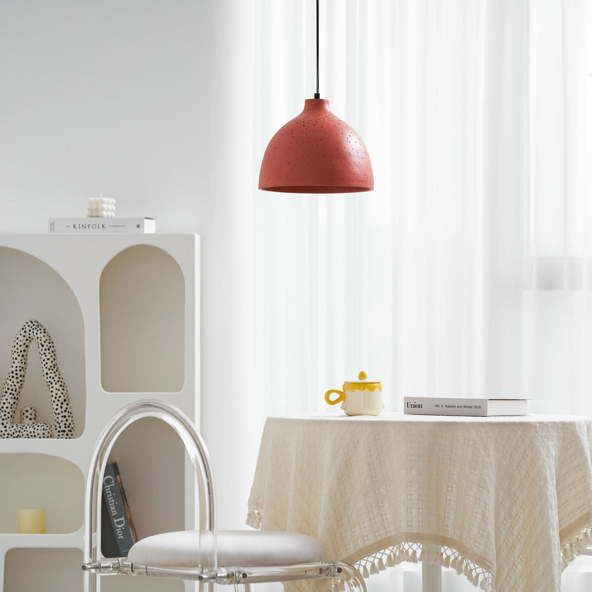 Matte dome pendant light with an adjustable 59 inch cable drop, view 59