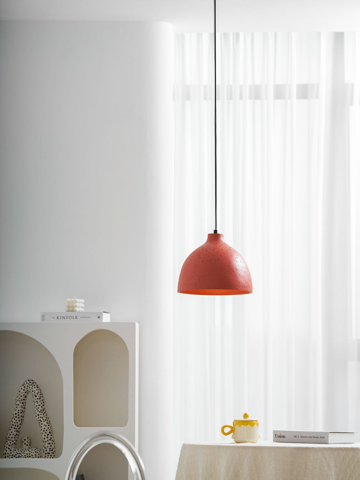 Matte dome pendant light with an adjustable 59 inch cable drop, view 65