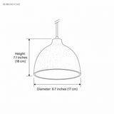 Line drawing of dome pendant, 7.1 inch height by 6.7 inch diameter