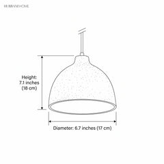 Line drawing of dome pendant, 7.1 inch height by 6.7 inch diameter