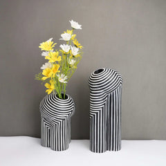 Resin Vase – Black and White Striped Modern Abstract Geometry Decor - Hurbane Home