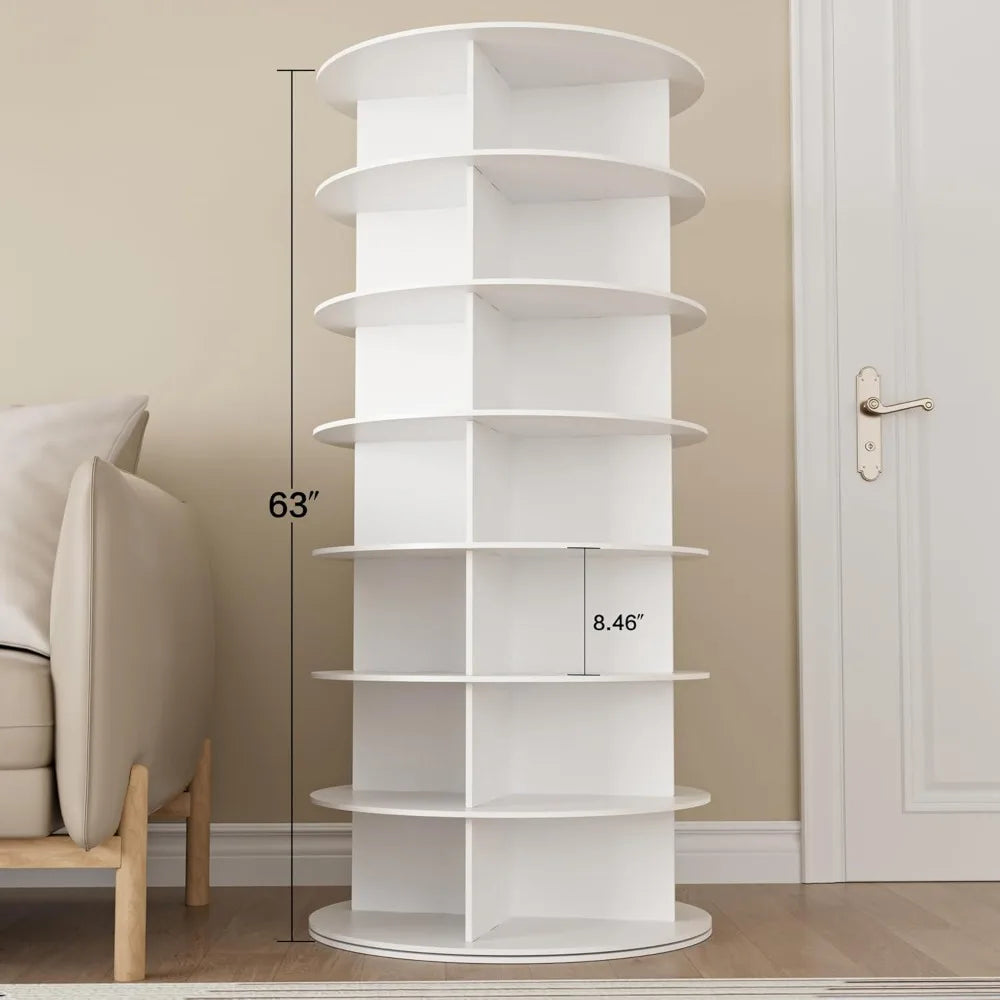 7 Tier Rotating Shoe Rack – 360° Spinning Tower Organizer White.