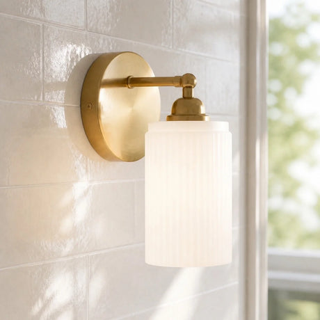 Ribbed glass brass wall sconce alternative angle view 1