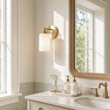Ribbed glass brass wall sconce close detail view 2