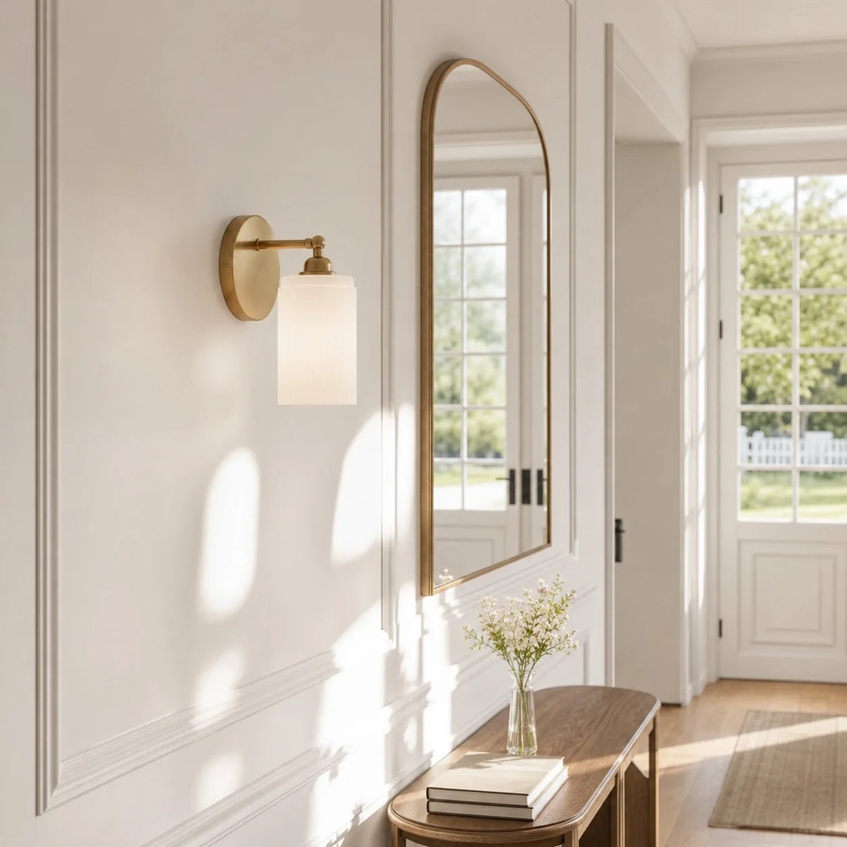 Ribbed glass brass wall sconce further product image 4
