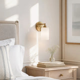 Ribbed glass brass wall sconce close detail view 8
