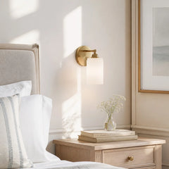 Ribbed glass brass wall sconce close detail view 8
