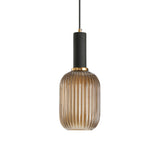 Amber ribbed capsule pendant with a black collar on white
