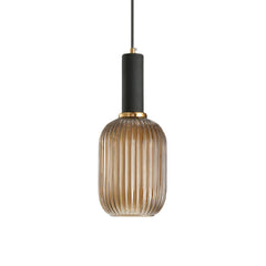 Amber ribbed capsule pendant with a black collar on white