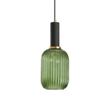 Green ribbed capsule pendant with a black collar on white