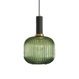 Green ribbed cylinder pendant with a black collar on white
