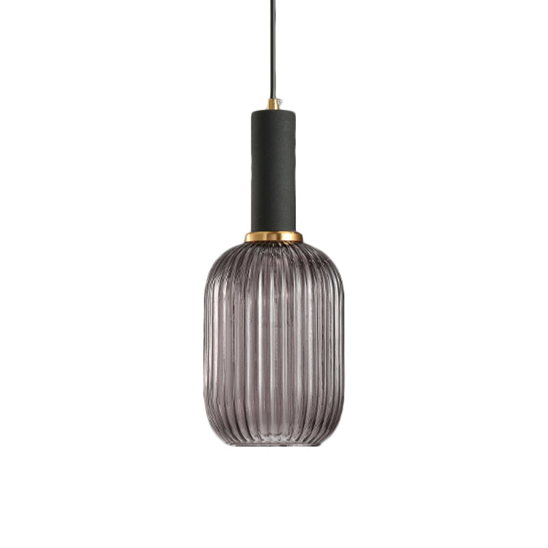Smoke ribbed capsule pendant with a black collar on white