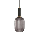 Smoke ribbed capsule pendant with a black collar on white