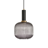 Smoke ribbed cylinder pendant with a black collar on white