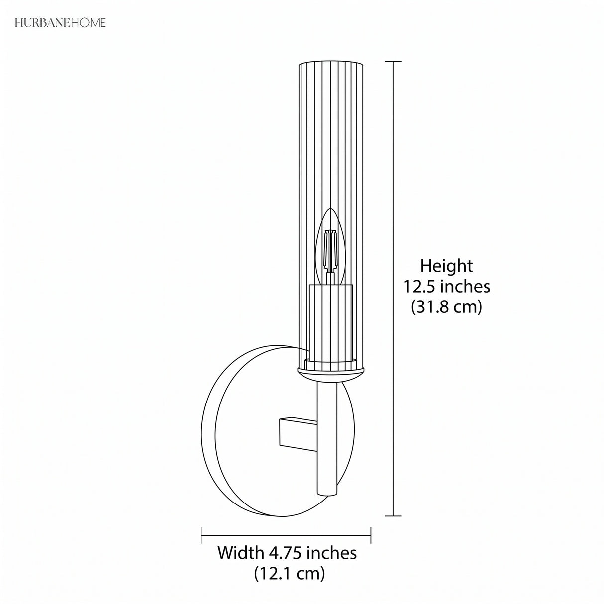 Drawing showing sconce width 4.75 inches and height 12.5 inches