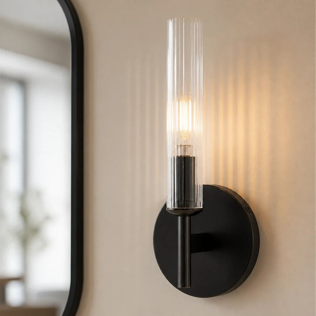 Ribbed glass tube farmhouse wall sconce additional product view 6