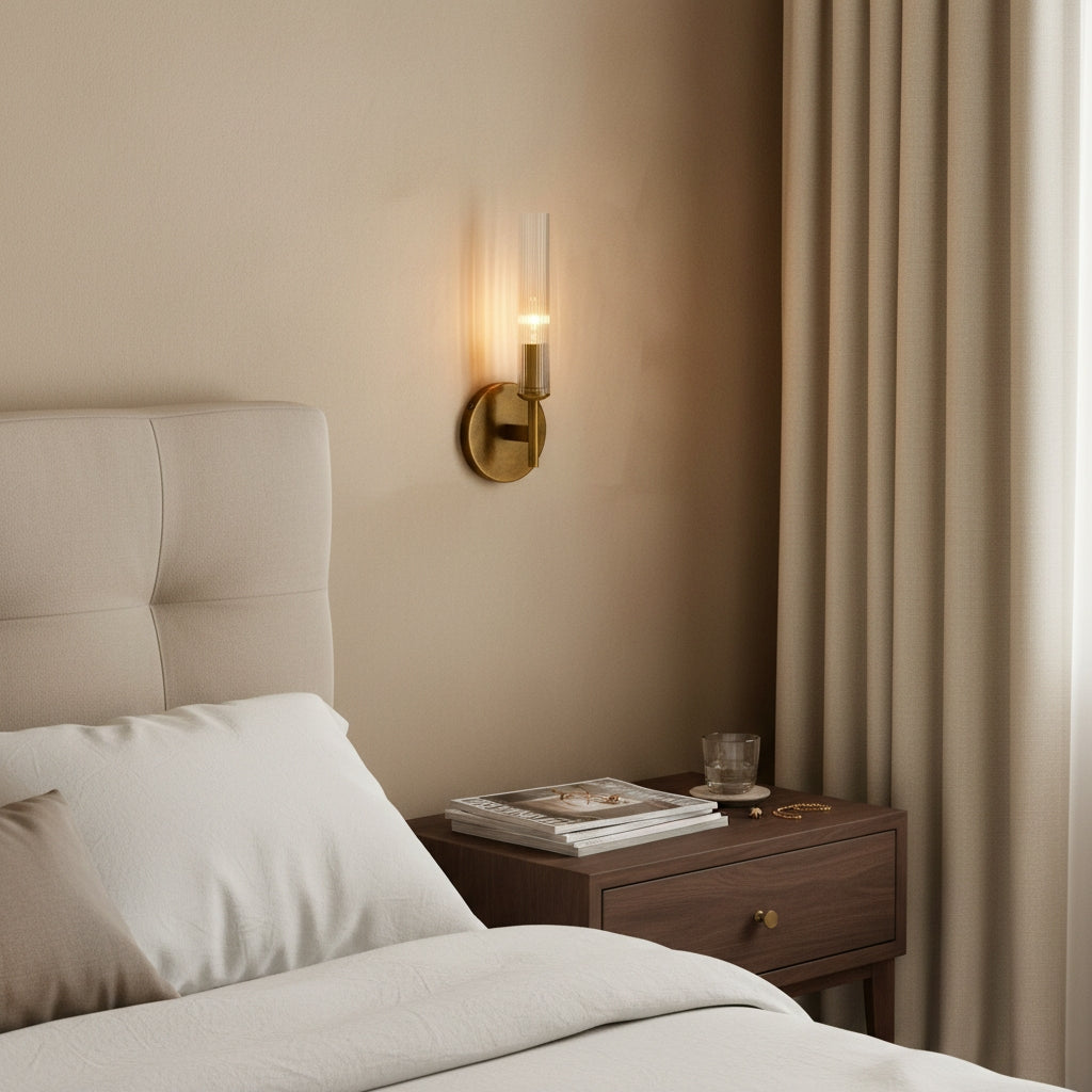 Ribbed glass tube farmhouse wall sconce alternative angle view 13
