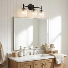 Ribbed glass bathroom vanity sconce detail view 4 showing finish and construction