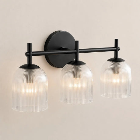 Ribbed glass bathroom vanity sconce detail view 15 showing finish and construction