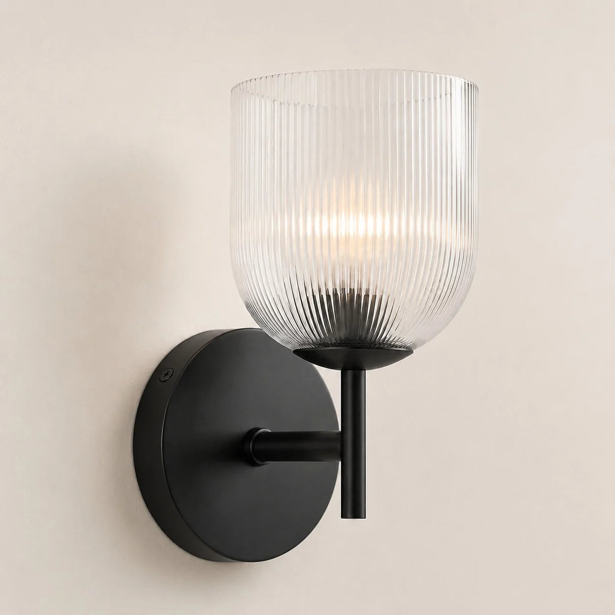Ribbed glass bathroom vanity sconce detail view 16 showing finish and construction