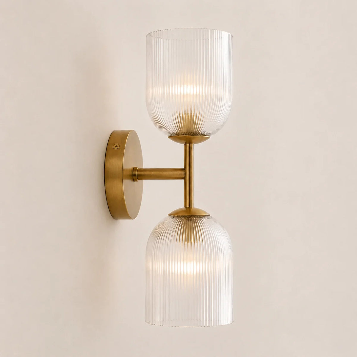 Ribbed glass bathroom vanity sconce detail view 18 showing finish and construction