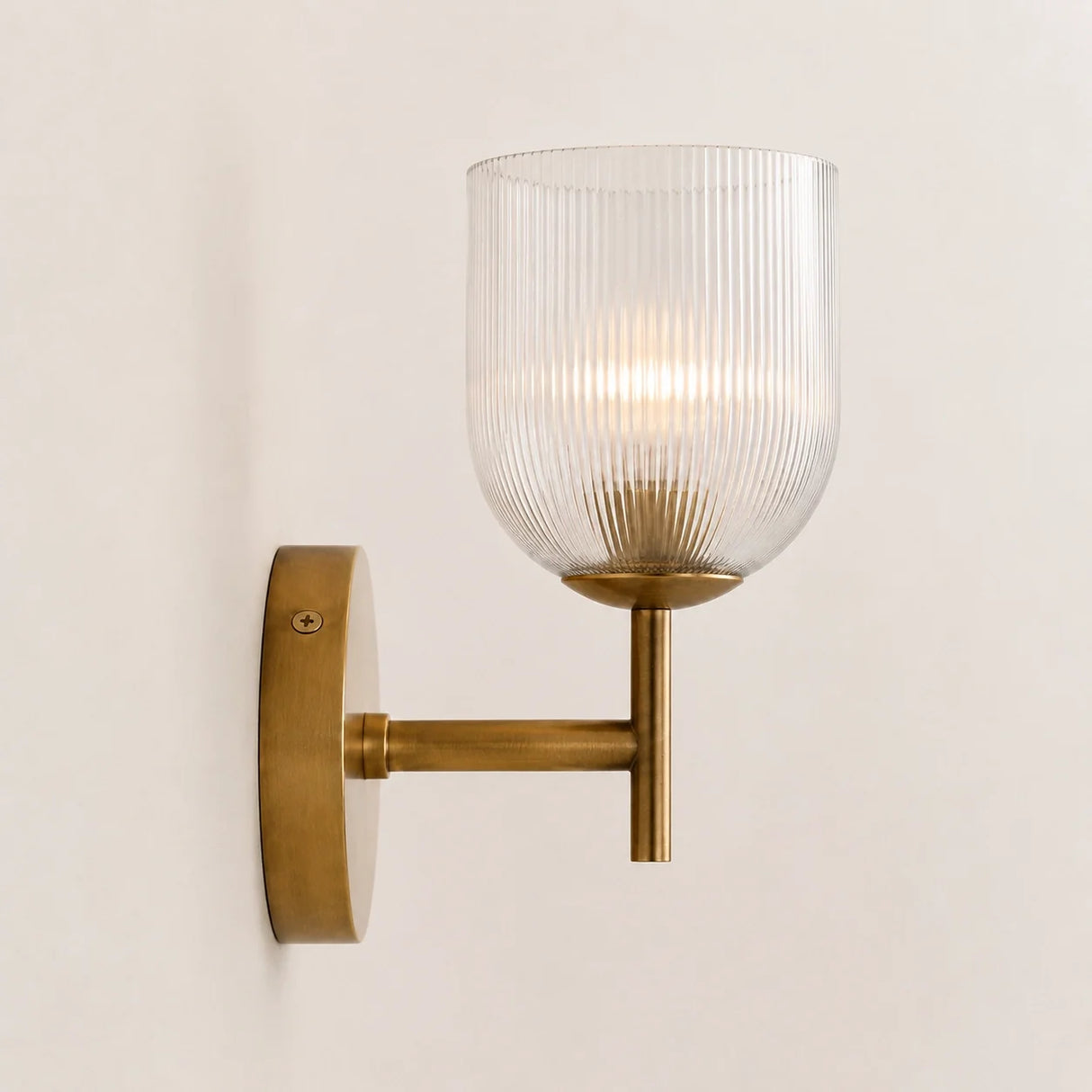 Ribbed glass bathroom vanity sconce detail view 19 showing finish and construction