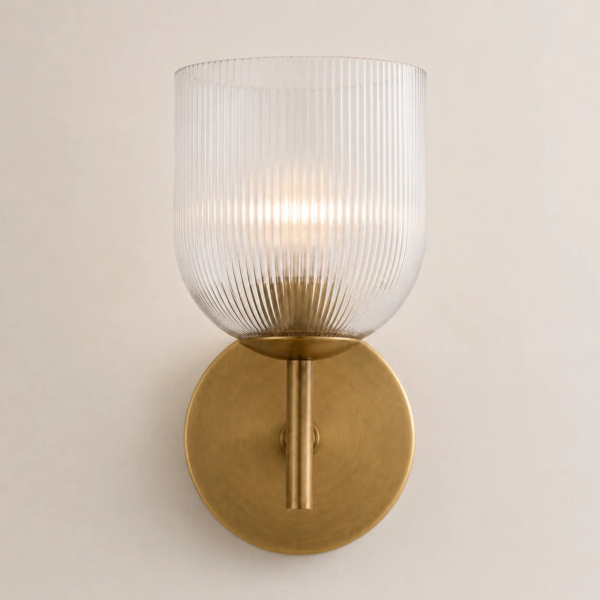 Ribbed glass bathroom vanity sconce detail view 20 showing finish and construction