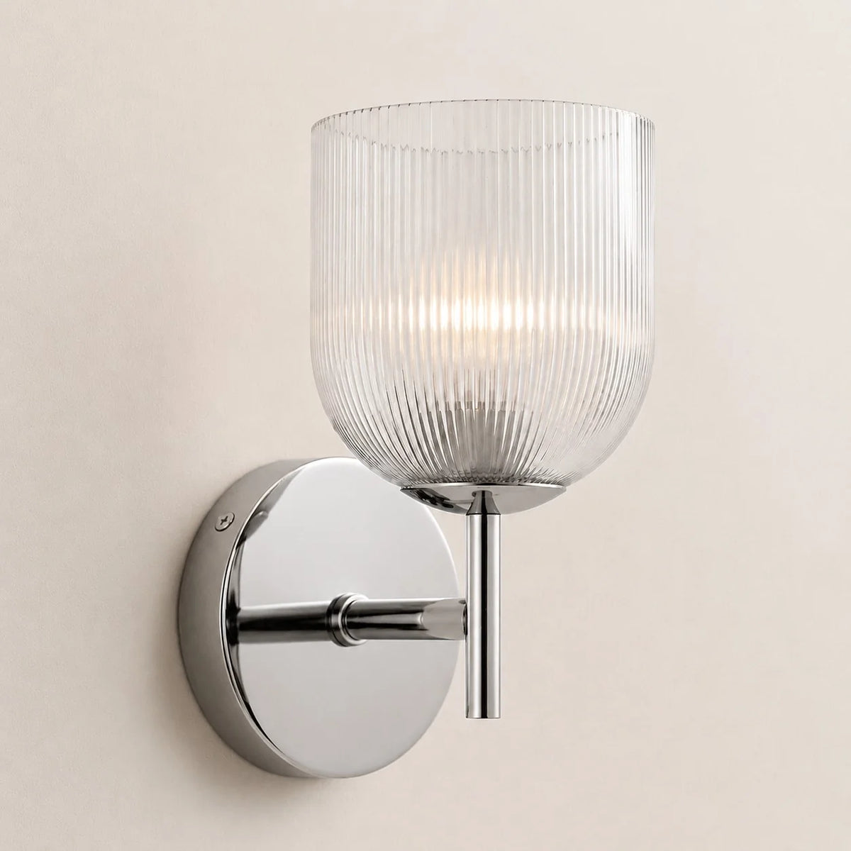 Ribbed glass bathroom vanity sconce detail view 22 showing finish and construction