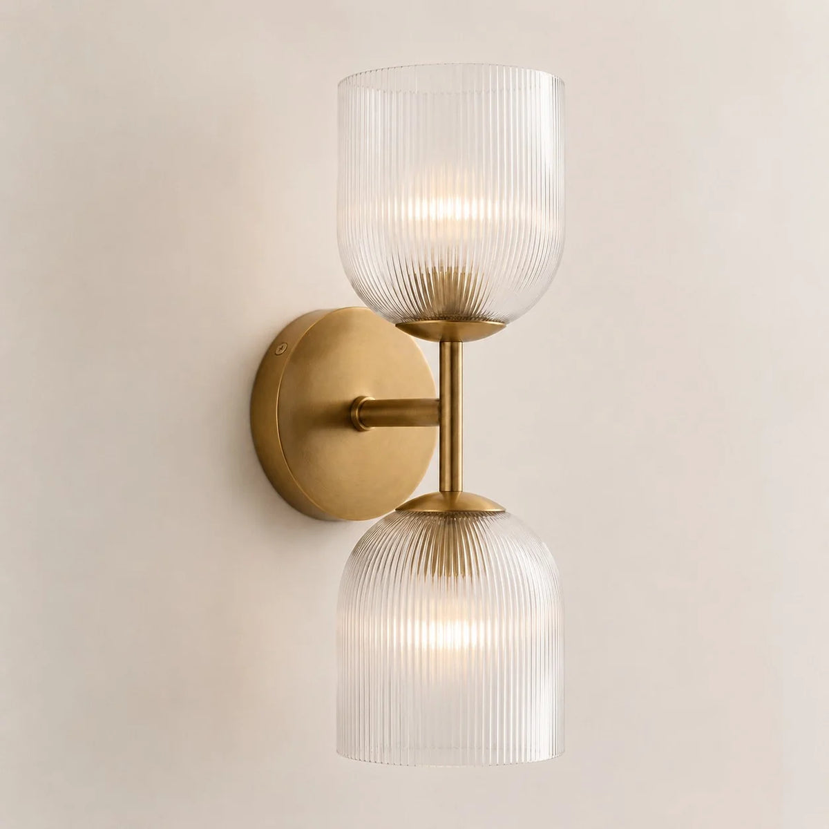 Ribbed glass bathroom vanity sconce detail view 23 showing finish and construction