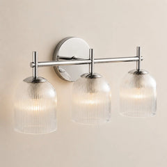 Ribbed glass bathroom vanity sconce detail view 24 showing finish and construction