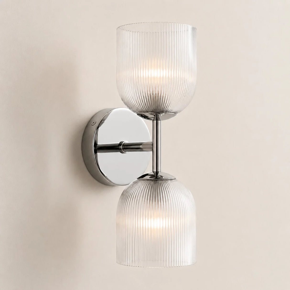 Ribbed glass bathroom vanity sconce detail view 25 showing finish and construction