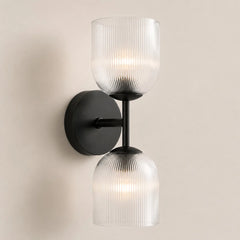 Ribbed glass bathroom vanity sconce detail view 26 showing finish and construction