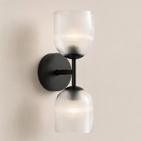 Ribbed glass bathroom vanity sconce detail view 26 showing finish and construction