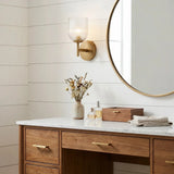 Ribbed glass bathroom vanity sconce detail view 27 showing finish and construction