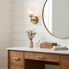 Ribbed glass bathroom vanity sconce detail view 27 showing finish and construction