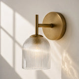 Ribbed glass bathroom vanity sconce detail view 34 showing finish and construction