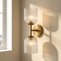 Ribbed glass bathroom vanity sconce detail view 3 showing finish and construction