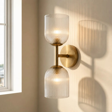 Ribbed glass bathroom vanity sconce detail view 3 showing finish and construction