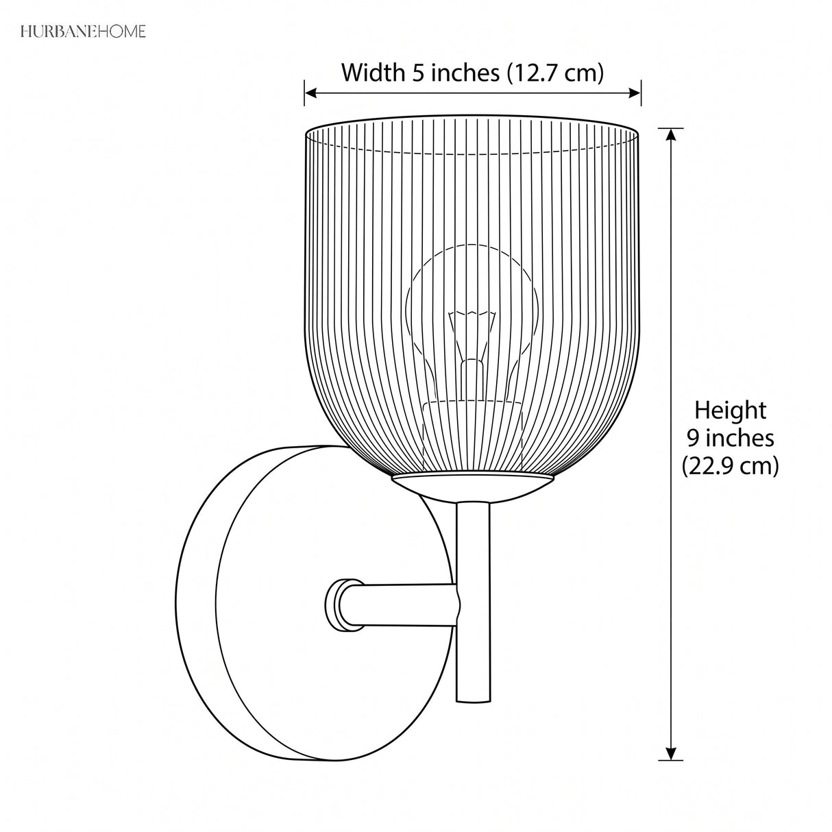 Drawing giving the sconce width 5 inches and height 9 inches