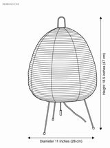 Dimension diagram: rice paper table lamp, height 18.5 inches, diameter 11 inches
