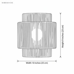 Dimension diagram: woven rope wall lamp, width 10 inches, height 9 inches