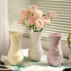 Rose Ceramic Vase - Textured Retro Design for Elegant Centerpiece Decor - Textured Ceramic Vase - Hurbane Home