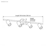 Dimension drawing of the four head bar at 39.4 inches long and 6.9 inches high