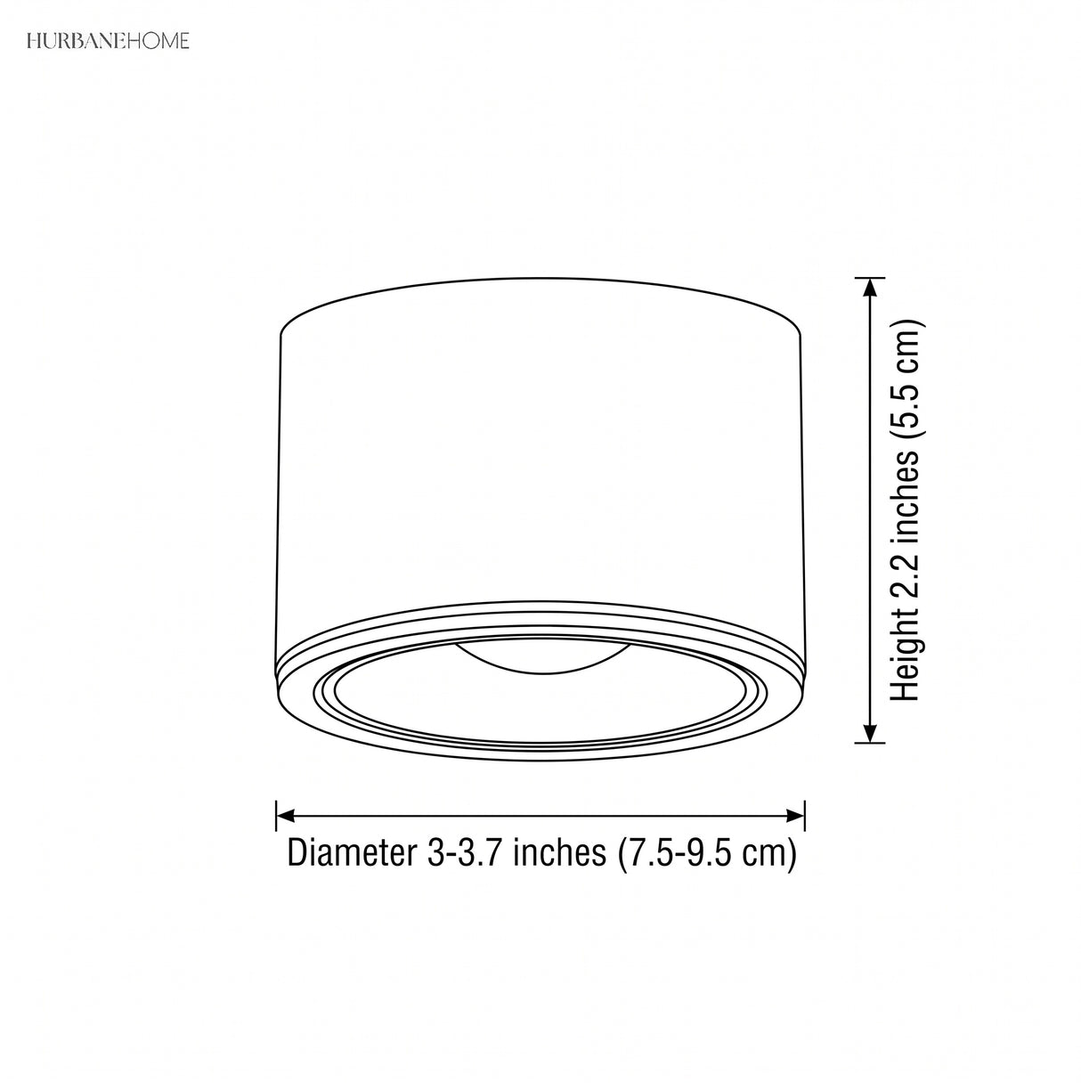 Round adjustable LED spotlight dimensions diagram